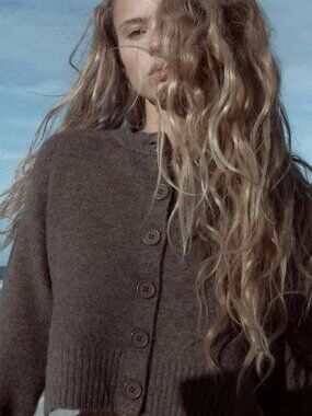 ZARA SOFT KNIT CARDIGAN - BROWN - LARGE